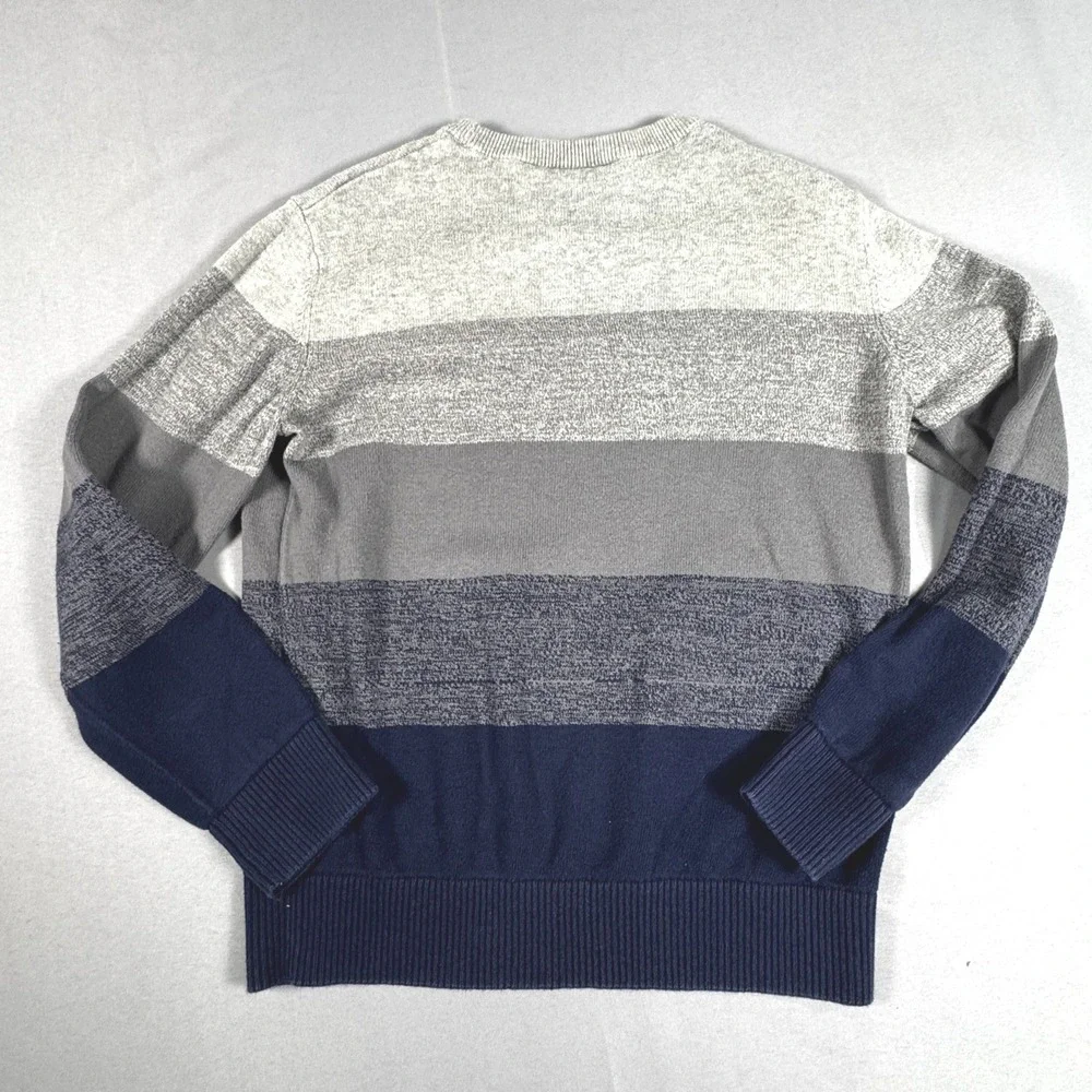 The Children's Place Boys Gray Navy Blue Striped Crewneck Sweater Sz 7/8 Preppy